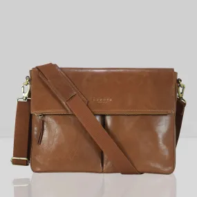 'ALBERT' Dark Tan Vintage Leather Flap-over Satchel Bag
