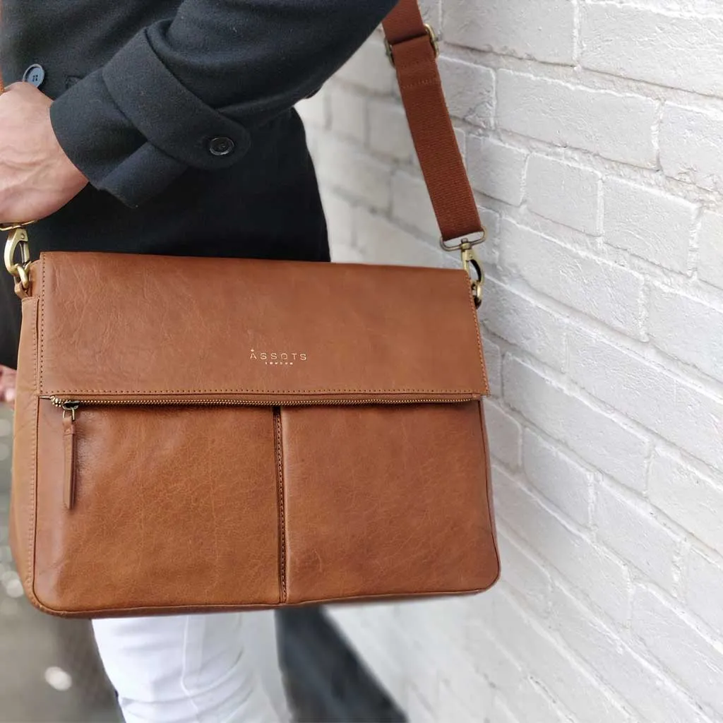 'ALBERT' Dark Tan Vintage Leather Flap-over Satchel Bag