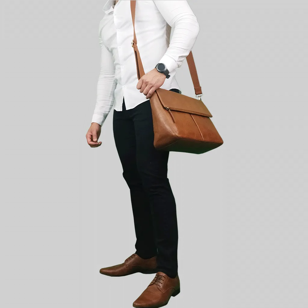 'ALBERT' Dark Tan Vintage Leather Flap-over Satchel Bag