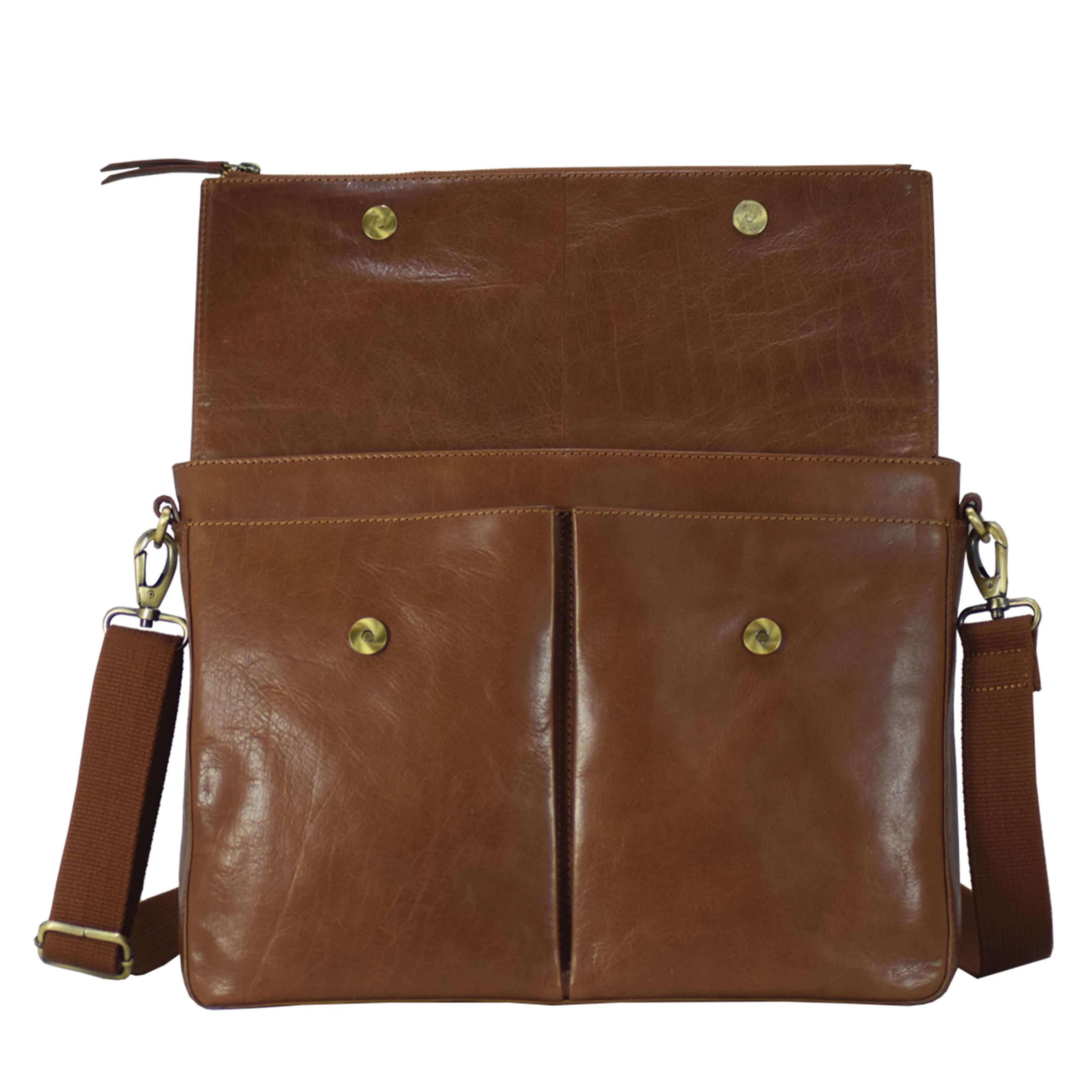 'ALBERT' Dark Tan Vintage Leather Flap-over Satchel Bag