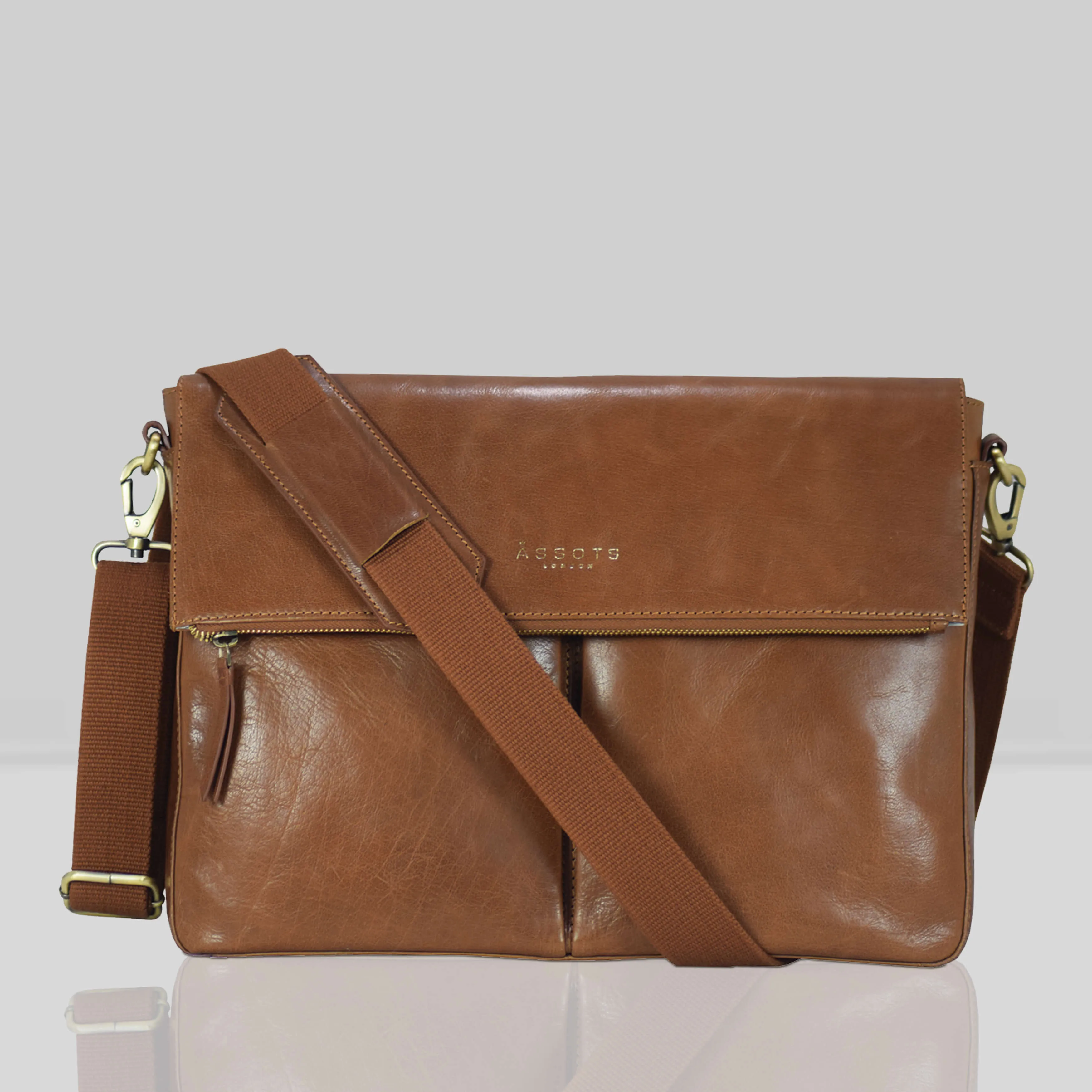 'ALBERT' Dark Tan Vintage Leather Flap-over Satchel Bag