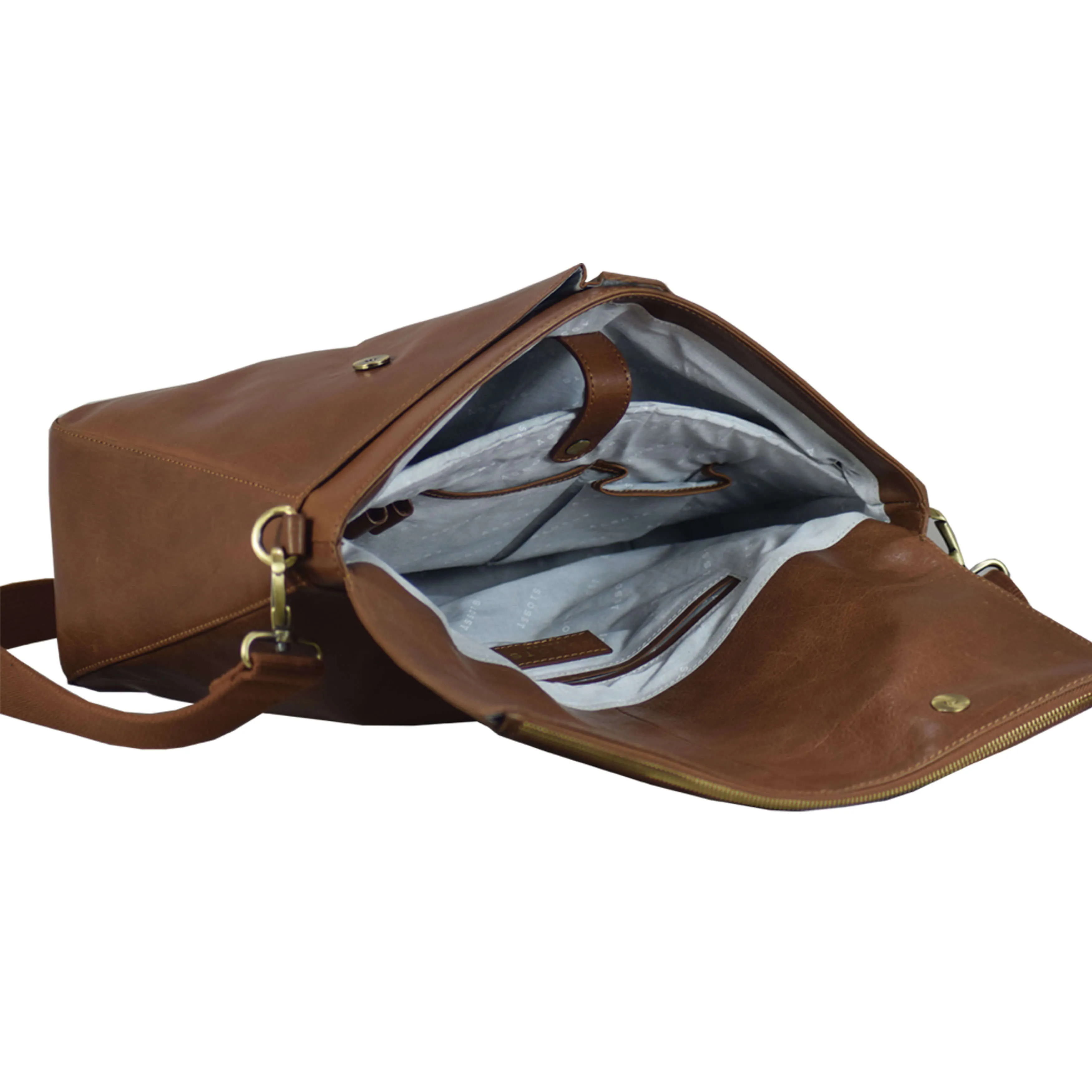 'ALBERT' Dark Tan Vintage Leather Flap-over Satchel Bag