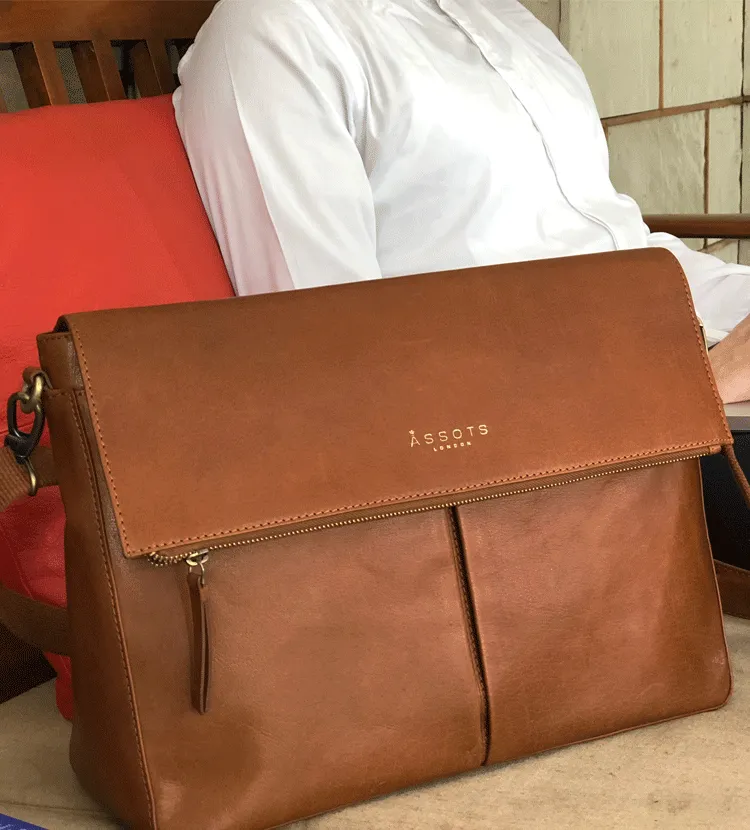 'ALBERT' Dark Tan Vintage Leather Flap-over Satchel Bag