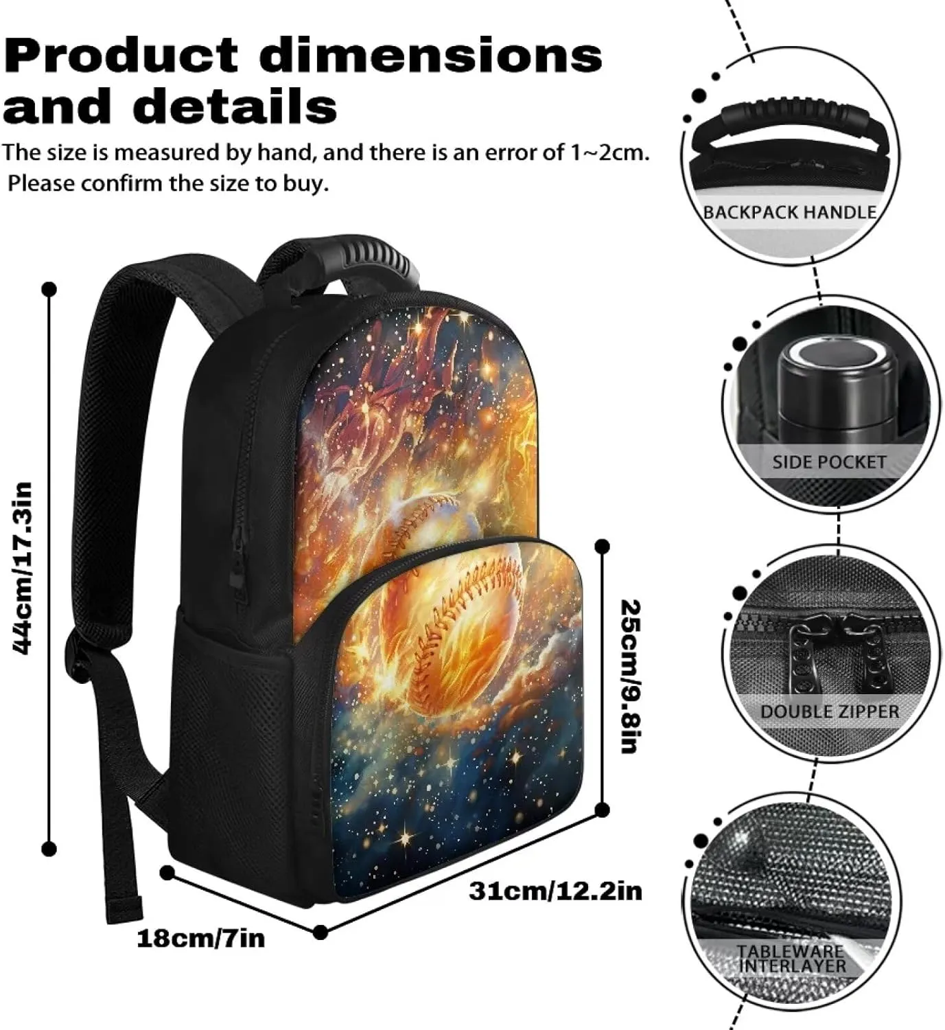 Baseball Star Stylish Backpack Meal Bag with Adjustable Shoulder Straps Lightweight Ideal for Travel School Double Zipper Lunch Cooler Bag Lightweight