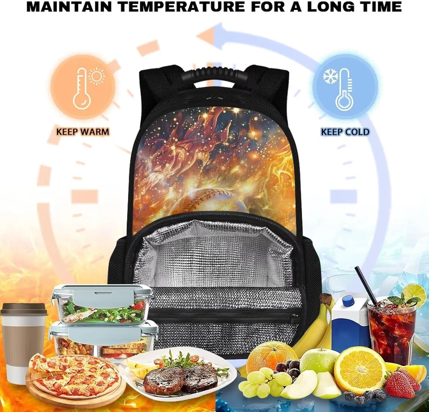 Baseball Star Stylish Backpack Meal Bag with Adjustable Shoulder Straps Lightweight Ideal for Travel School Double Zipper Lunch Cooler Bag Lightweight
