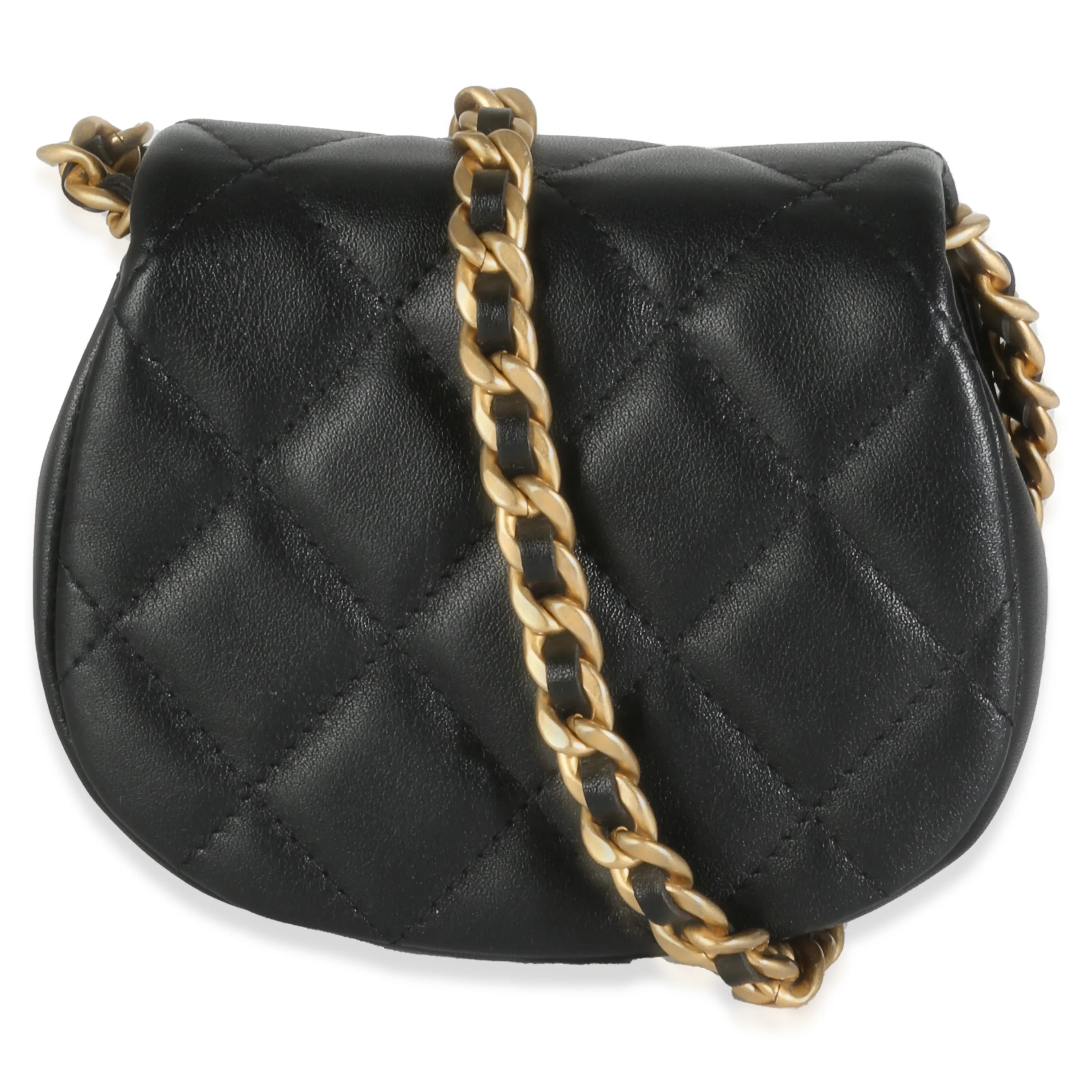 Black Quilted Lambskin Mini Coco Mail Clutch With Chain