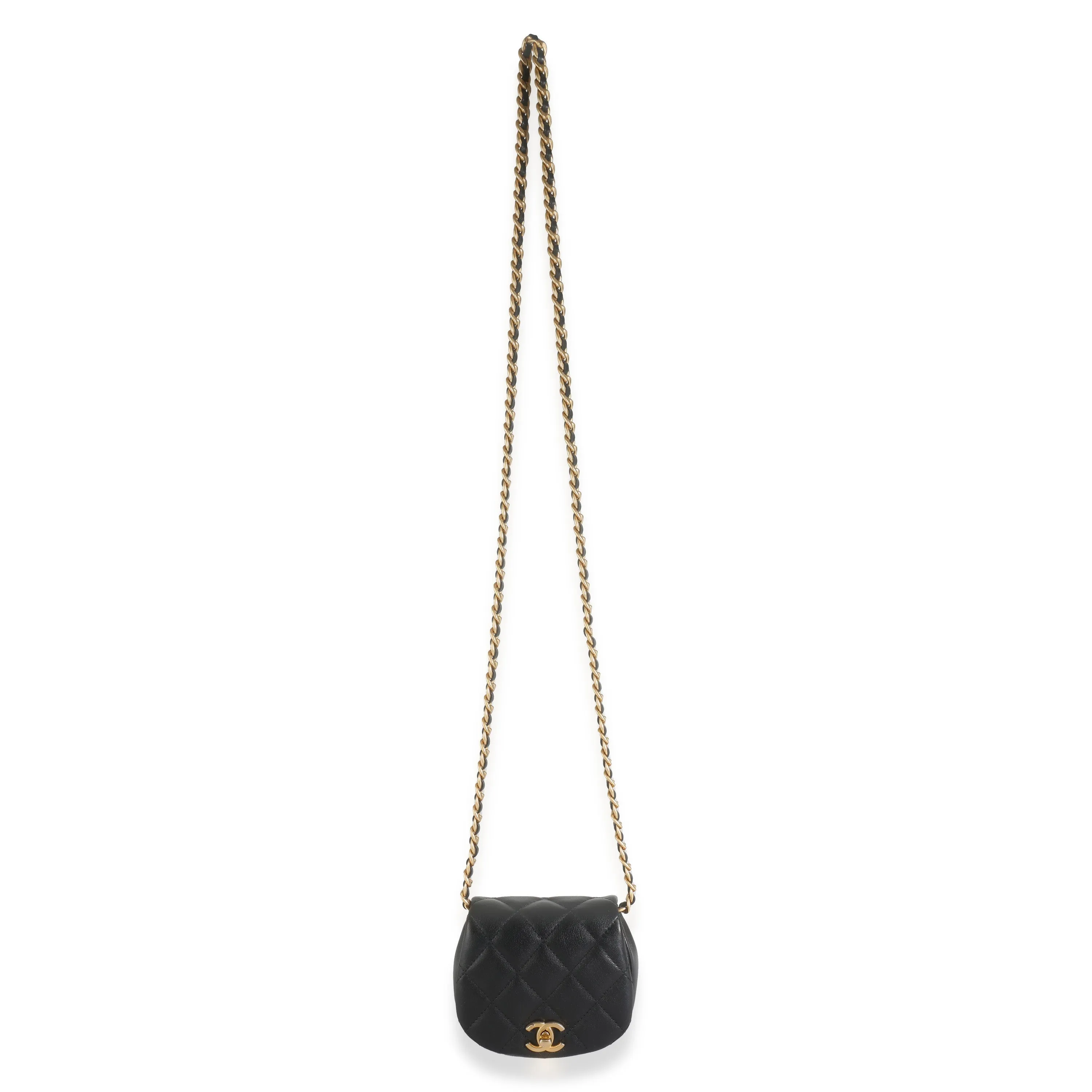 Black Quilted Lambskin Mini Coco Mail Clutch With Chain