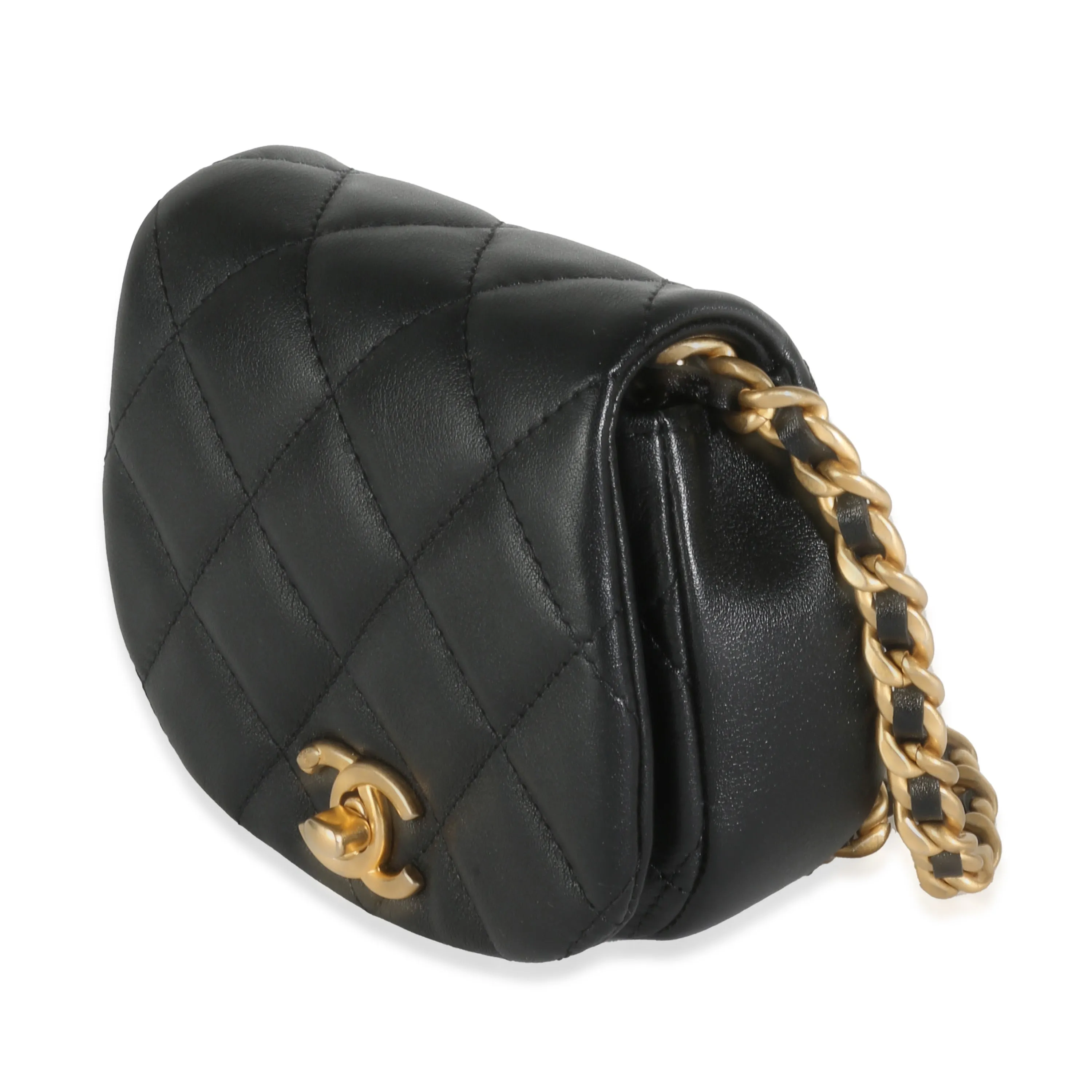 Black Quilted Lambskin Mini Coco Mail Clutch With Chain