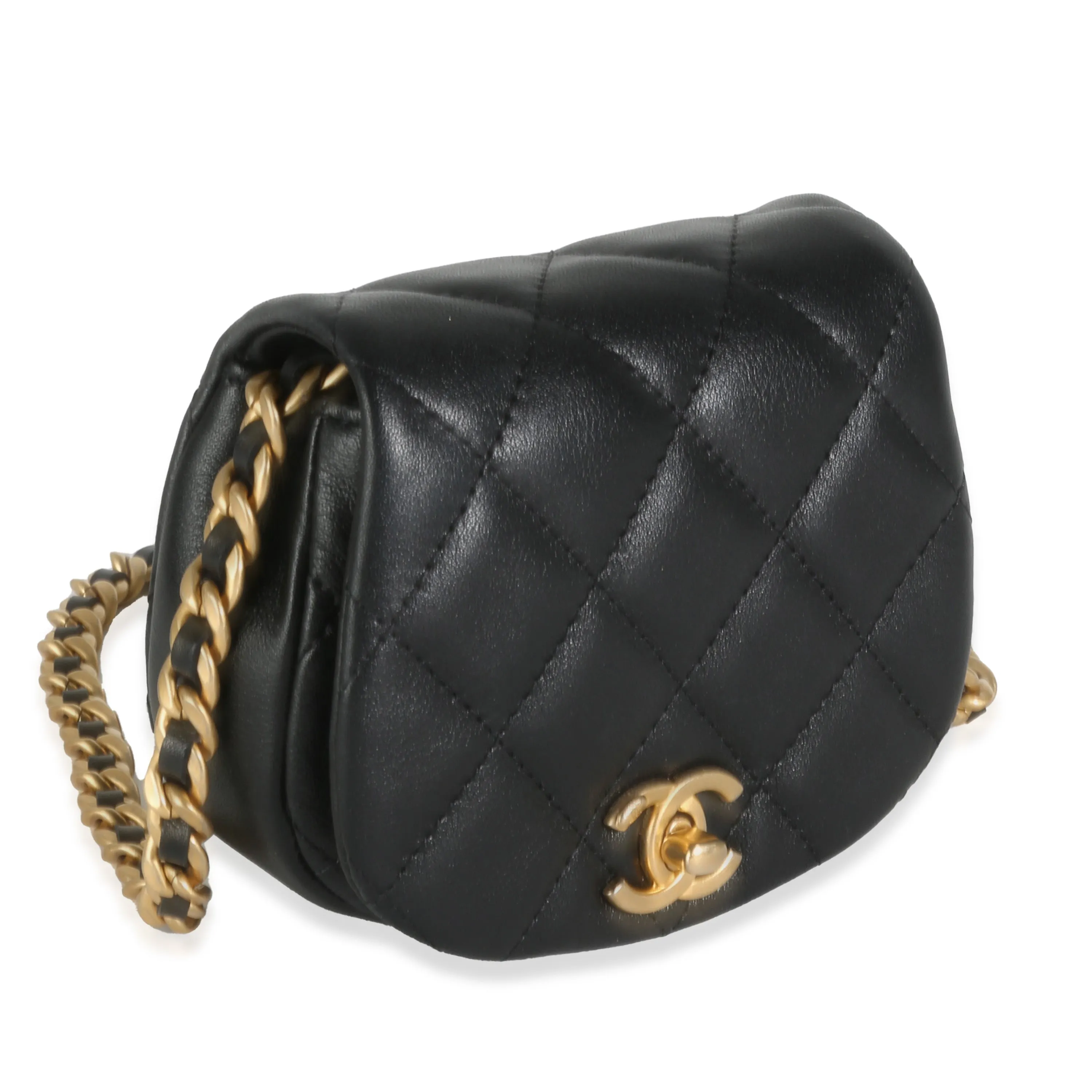 Black Quilted Lambskin Mini Coco Mail Clutch With Chain