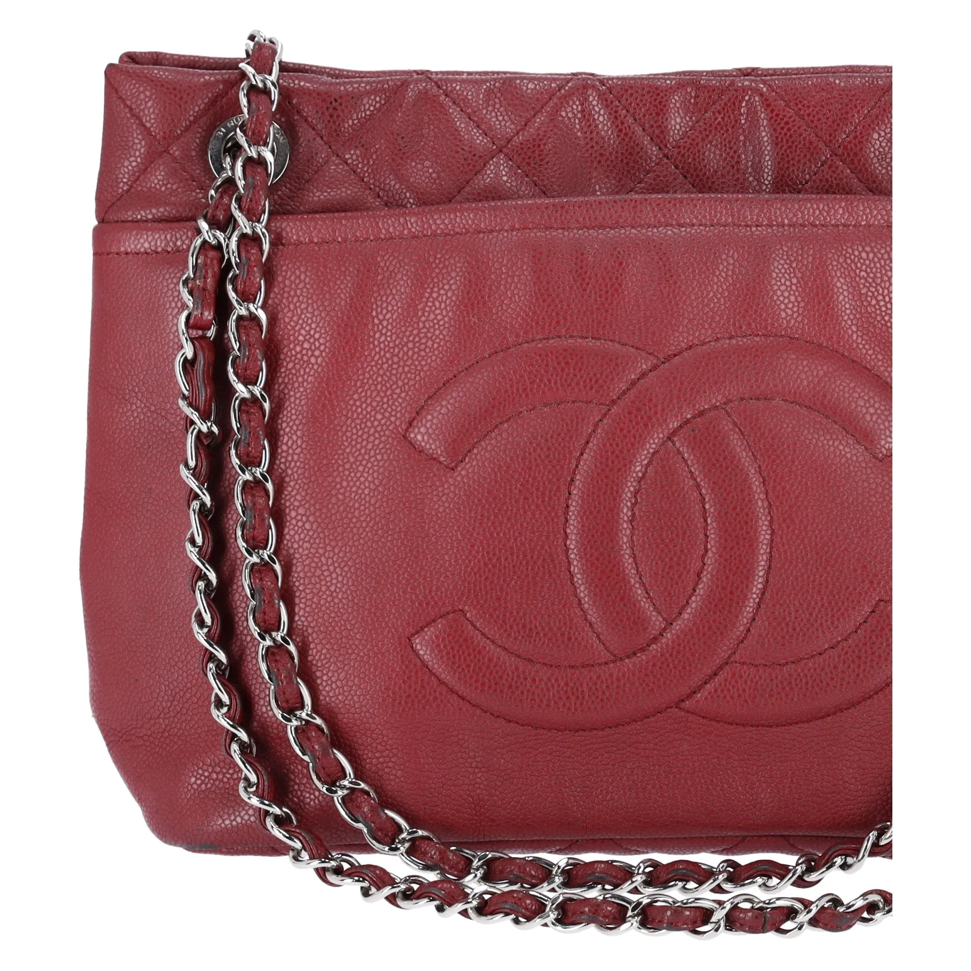Chanel Classic Caviar Leather Tote Timeless CC Soft Chain Tote Caviar Red