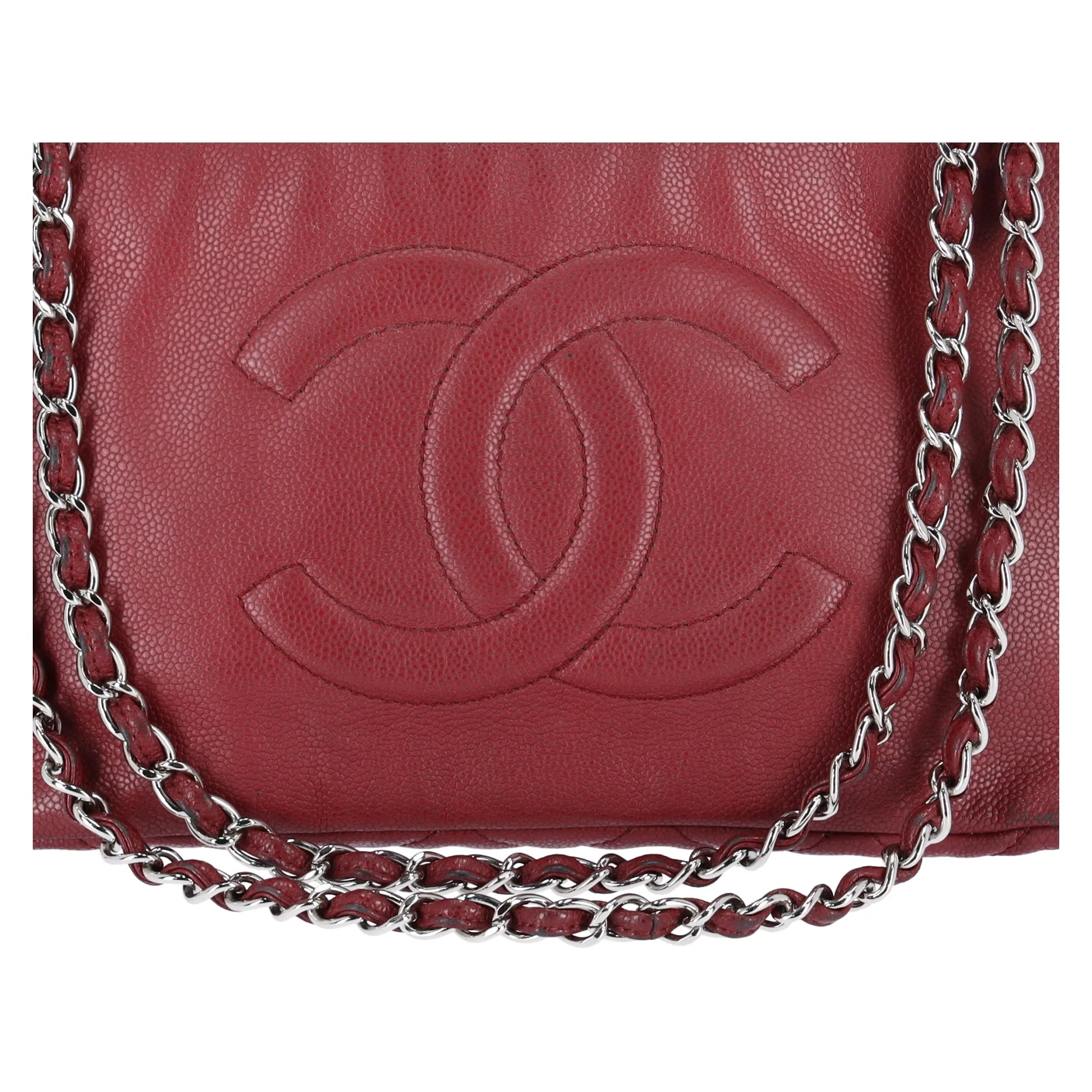 Chanel Classic Caviar Leather Tote Timeless CC Soft Chain Tote Caviar Red