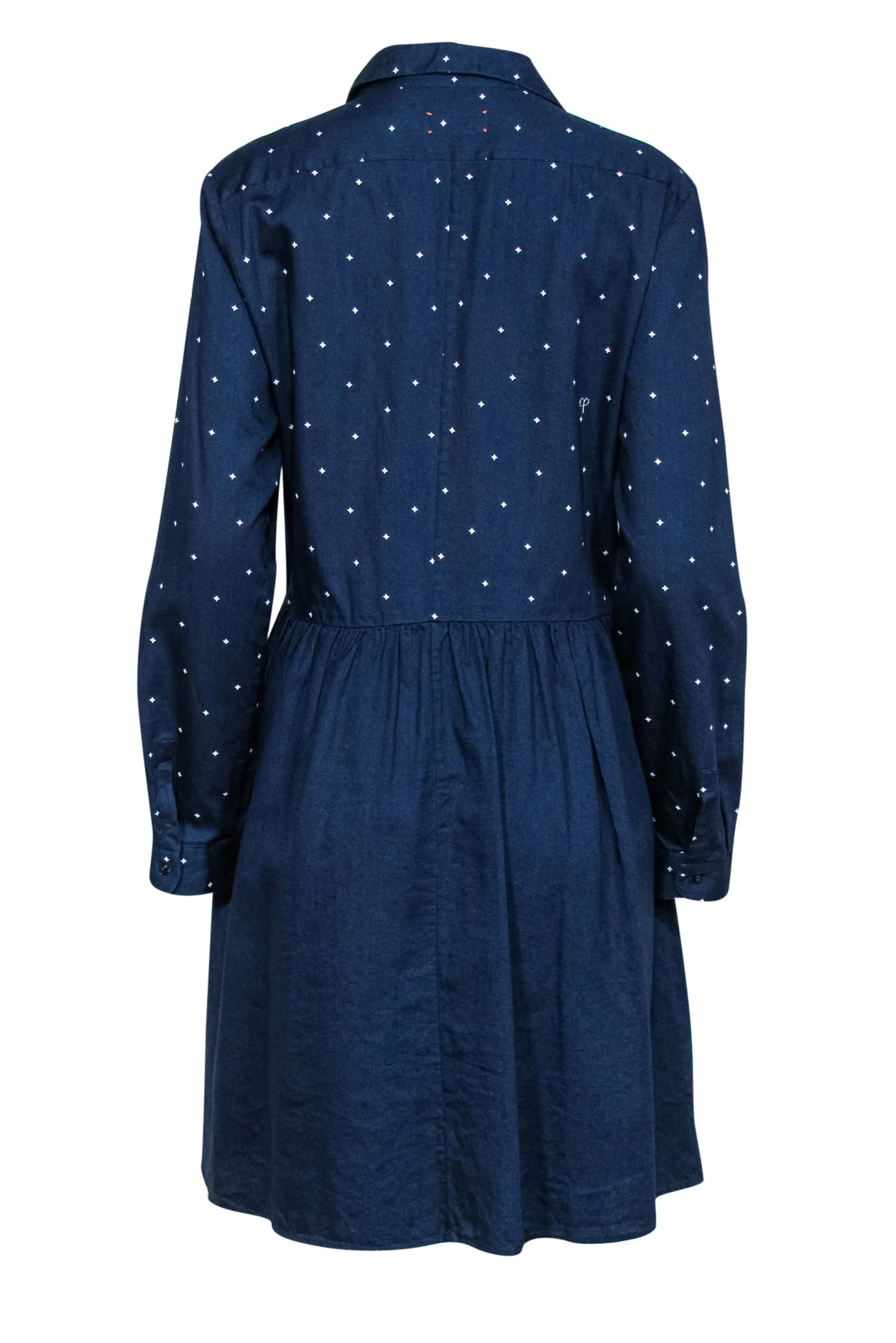Chinti & Parker - Navy Star Print Long Sleeve Button-Up Cotton Shirtdress Sz L