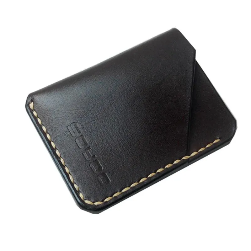 Coffee Leather Mens Slim Front Pocket Wallets Leather Card Wallet for Men