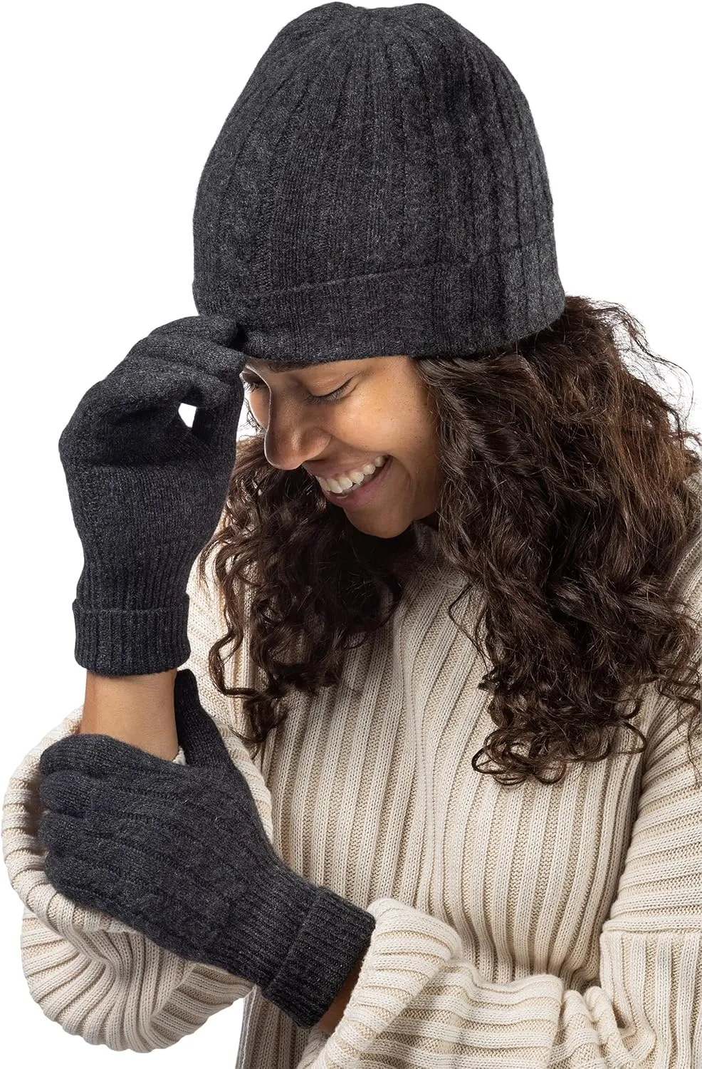 Fishers Finery Women's 100% Pure Cashmere Hat & Glove Set with Exquisite Box