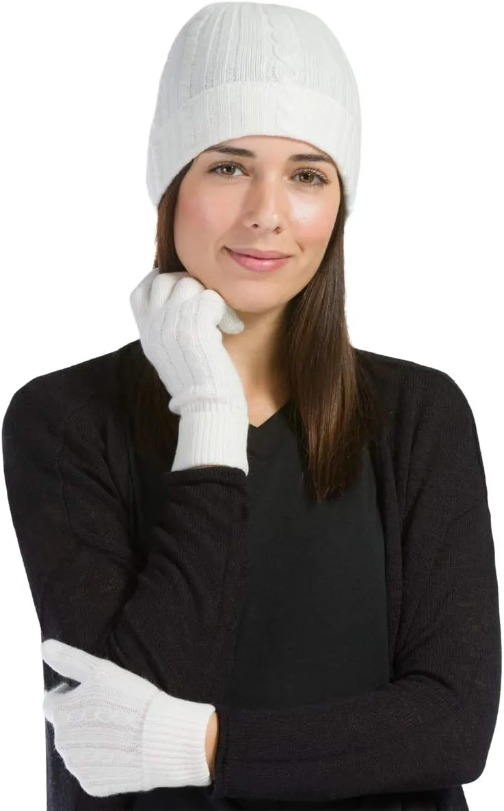 Fishers Finery Women's 100% Pure Cashmere Hat & Glove Set with Exquisite Box