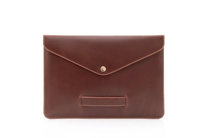 JAGUAR Brown Leather Laptop Sleeve with Flap – Premium Protection Case for MacBook & Laptops (13" to 16")