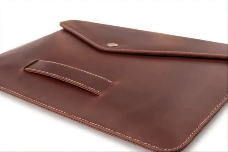 JAGUAR Brown Leather Laptop Sleeve with Flap – Premium Protection Case for MacBook & Laptops (13" to 16")