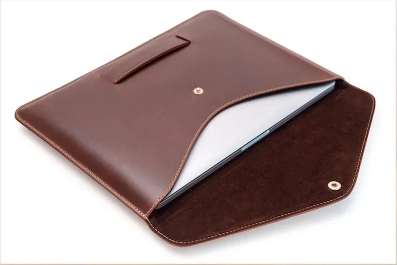 JAGUAR Brown Leather Laptop Sleeve with Flap – Premium Protection Case for MacBook & Laptops (13" to 16")