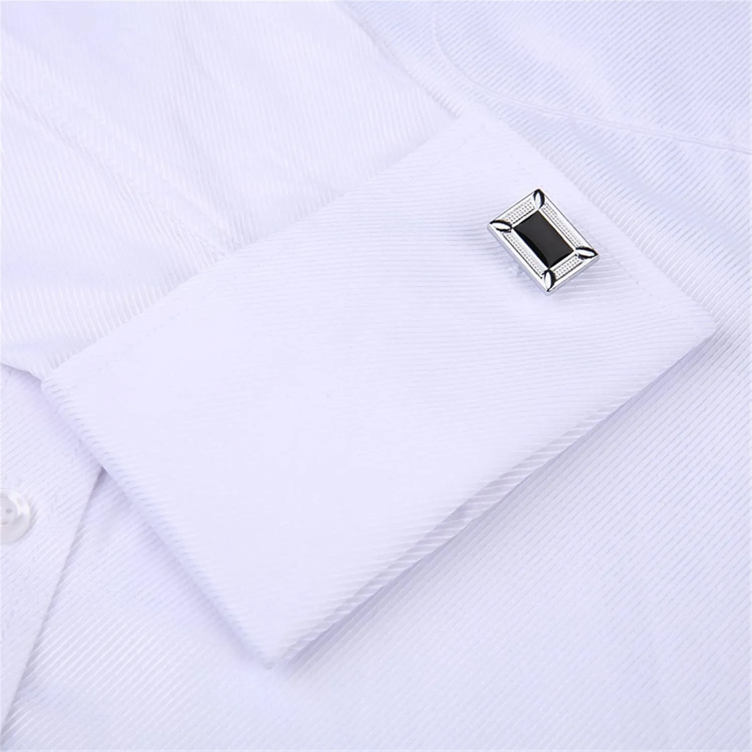 Kelsiop Men's French Cufflinks Business Dress Shirt Long Sleeve