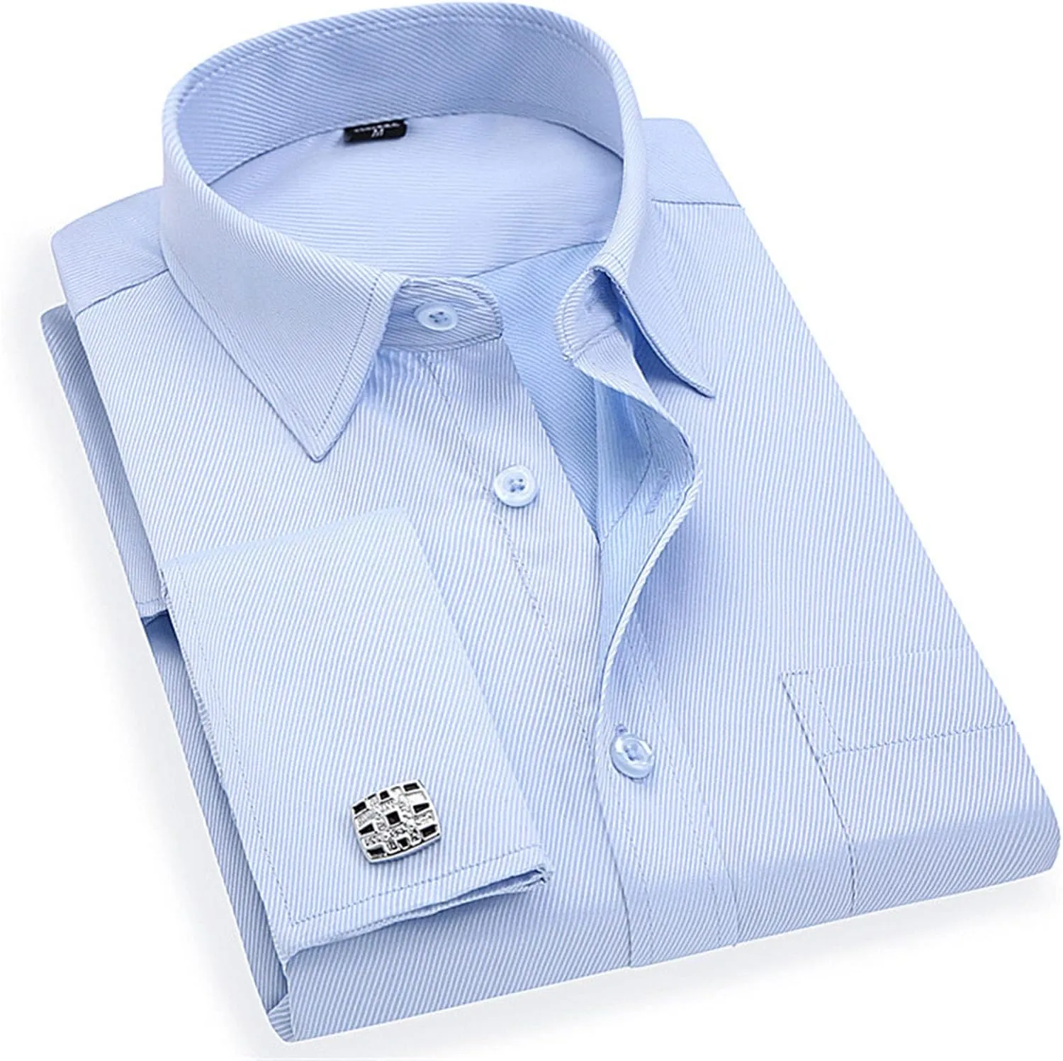 Kelsiop Men's French Cufflinks Business Dress Shirt Long Sleeve