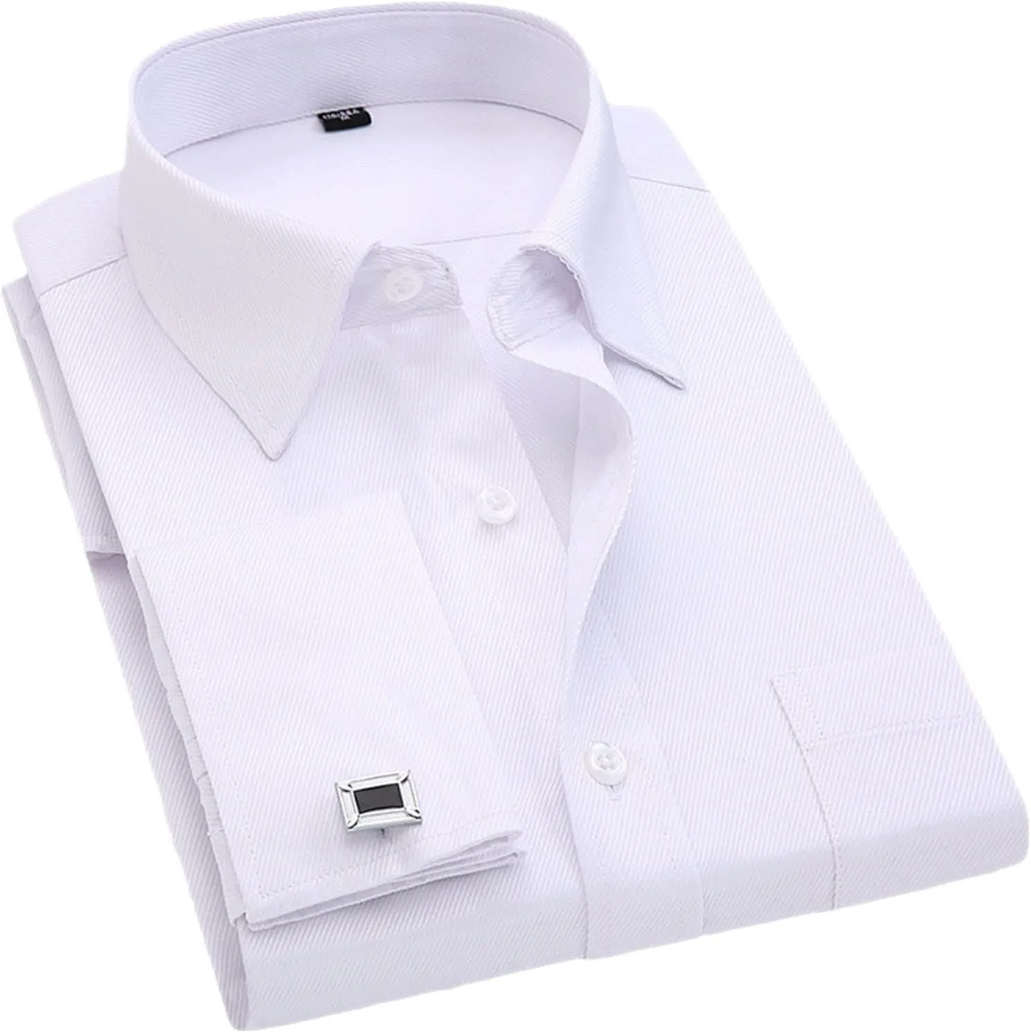 Kelsiop Men's French Cufflinks Business Dress Shirt Long Sleeve
