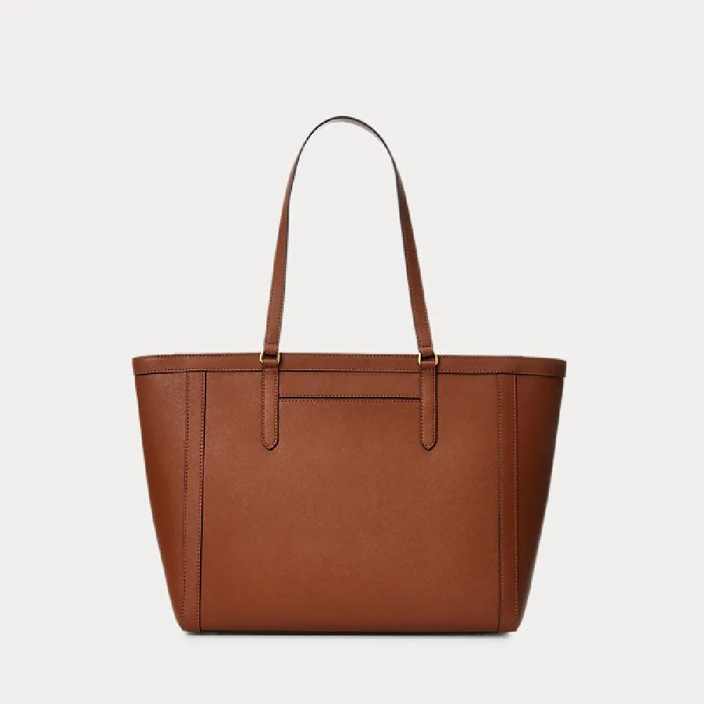 Lauren Ralph Lauren Crosshatch Leather Large Clare Tote in Tan