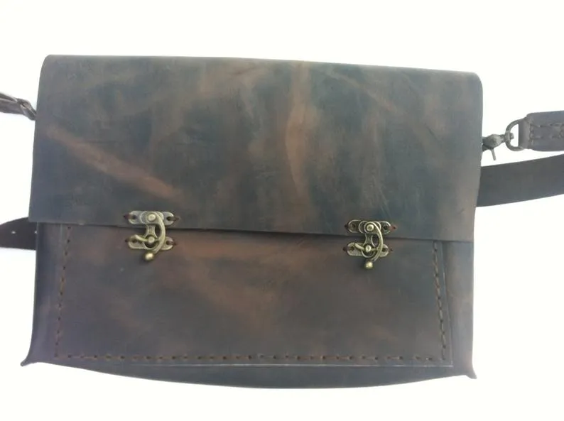 Leather Briefcase Bag For Men-Distressed Brown Crossbody Briefcase Bag