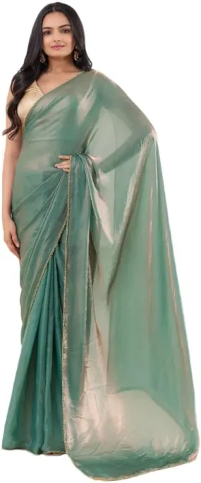 Lustrous Tissue Silk Ready To Wear Saree With Foil Printed Digital Blouse