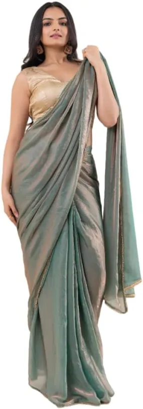 Lustrous Tissue Silk Ready To Wear Saree With Foil Printed Digital Blouse