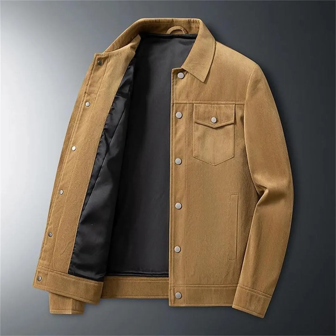 Men Business Jacket Corduroy Slim Fit Solid Color Jacket