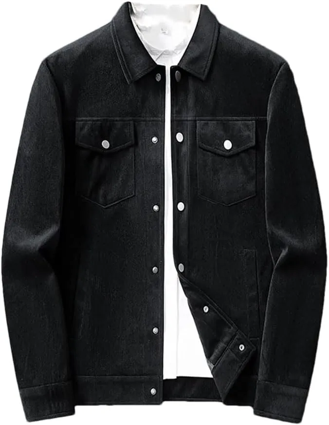 Men Business Jacket Corduroy Slim Fit Solid Color Jacket