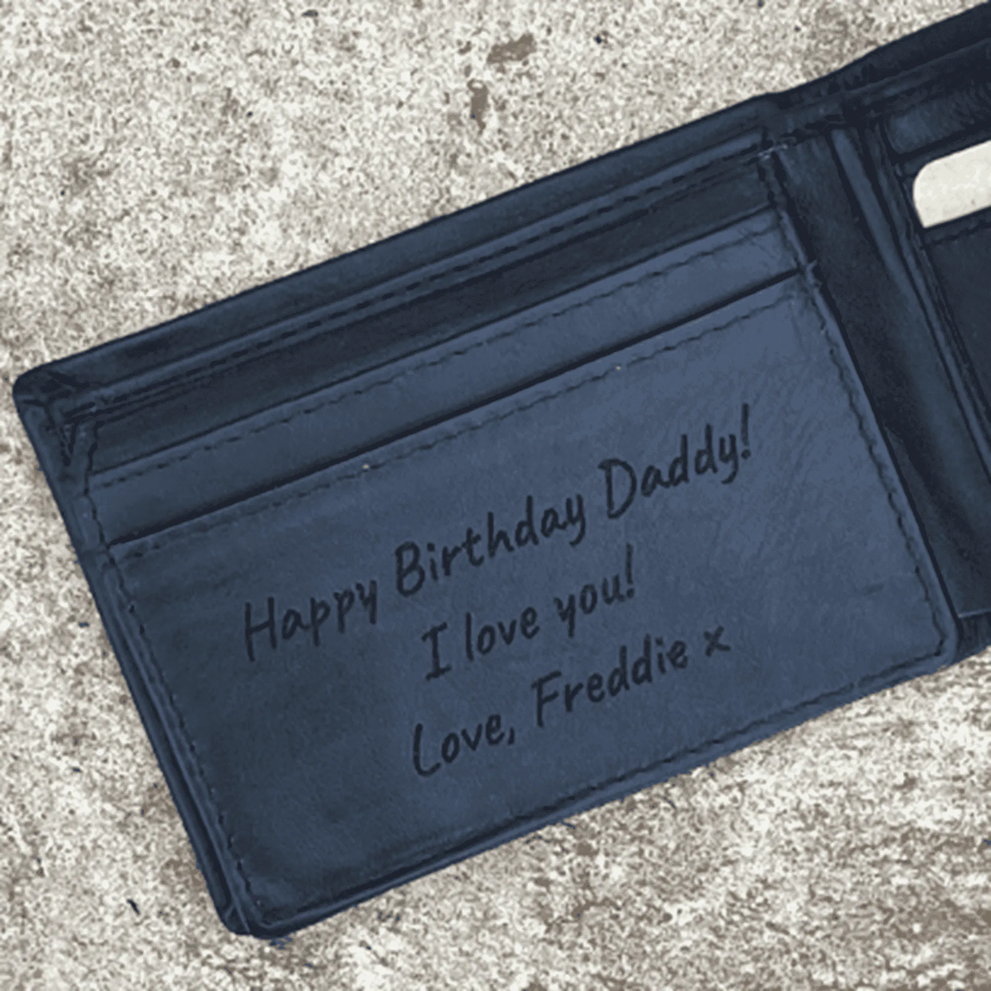Men's Black Leather Wallet Personalised with Message - KALGHI