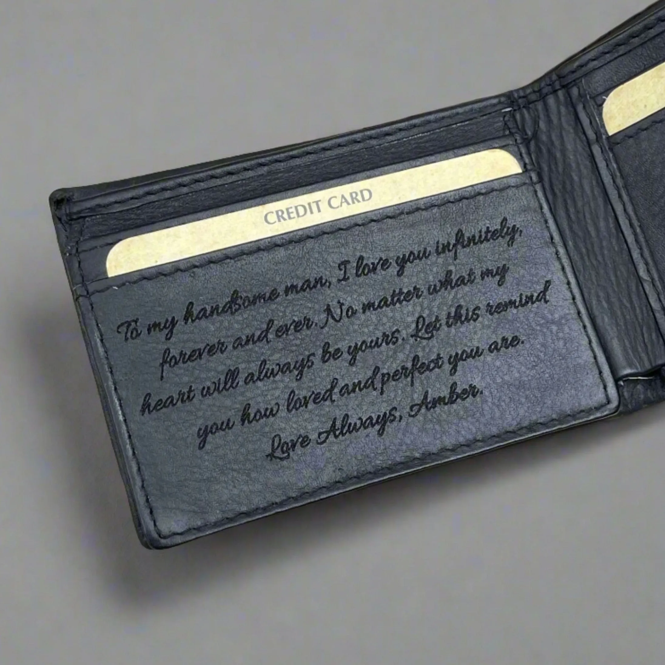 Men's Black Leather Wallet with Personalised Handwriting - KALGHI