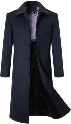 Men's Wool Blend Trench Coat Winter Slim Fit Business Top Coats Single Breasted Overcoat Winter Business Mid Length Overcoats