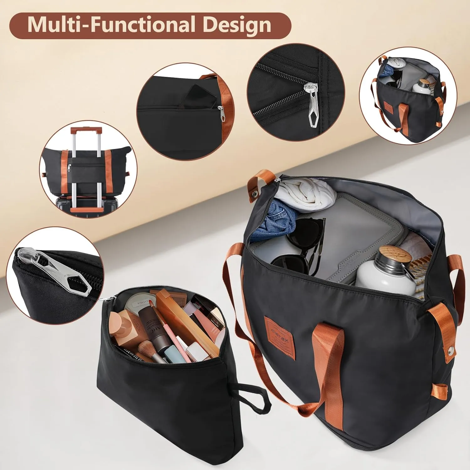 Merax Luggage Set 6 Piece Expandable Lightweight ABS Hardshell Suitcases with Wheels, Corner Guards (Black Brown, 6 piece set)