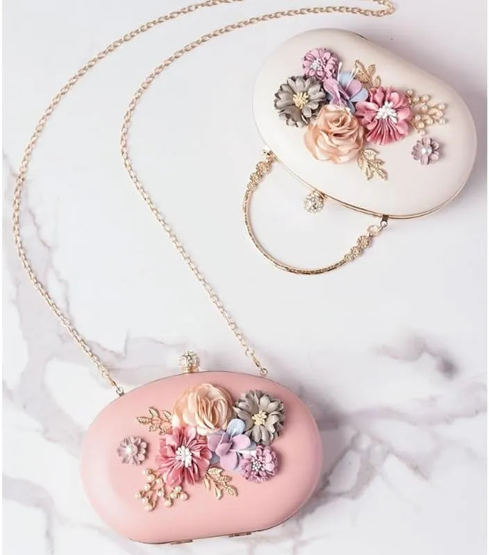 PU Leather Evening Bag French Flower Decoration Clutch Purses