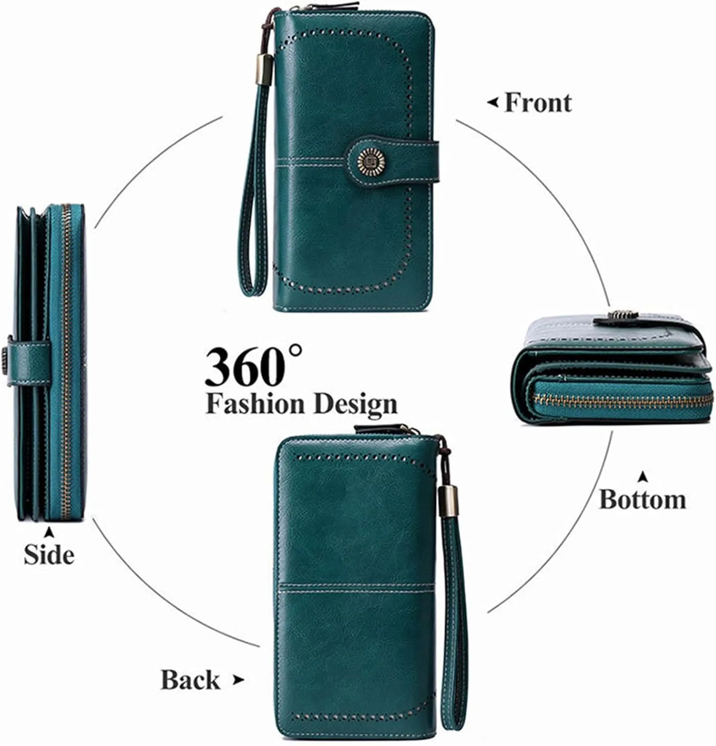 Rfid Wallet Women, Leather Wristlet Wallets, Bifold Zip Around Large Capacity Rfid Blocking Credit Card Holder Clutch Purses