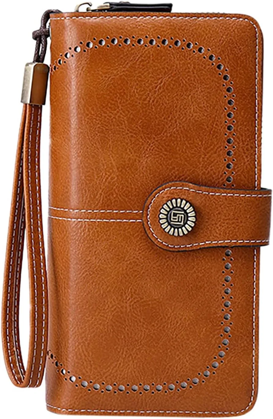 Rfid Wallet Women,Leather Wallet Wristlet for Women,Bifold Rfid Blocking Zip Around Large Capacity Clutch Purses Credit Card Holder,Travel Wallet for Ladies Women Mom Girls
