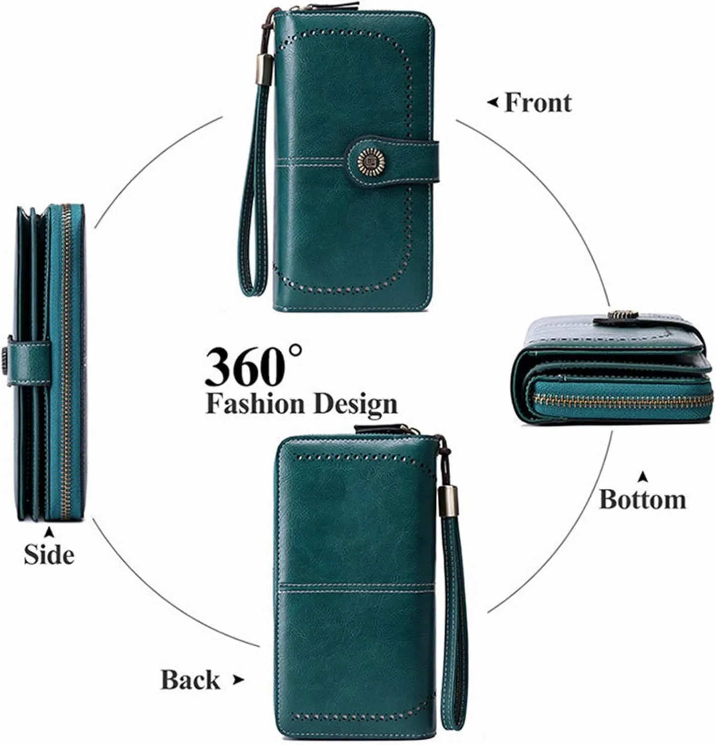 Rfid Wallet Women,Leather Wallet Wristlet for Women,Bifold Rfid Blocking Zip Around Large Capacity Clutch Purses Credit Card Holder,Travel Wallet for Ladies Women Mom Girls