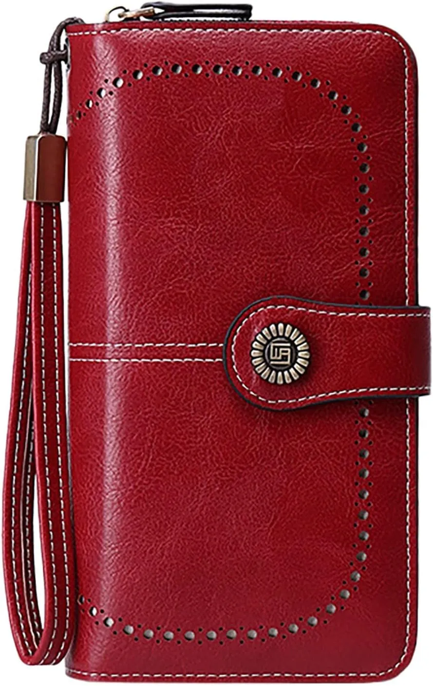 Rfid Wallet Women,Leather Wallet Wristlet for Women,Zip Around Bifold Large Capacity Rfid Blocking Credit Card Wallet Clutch Purses,Travel Wallet for Women Girls Ladies Mom