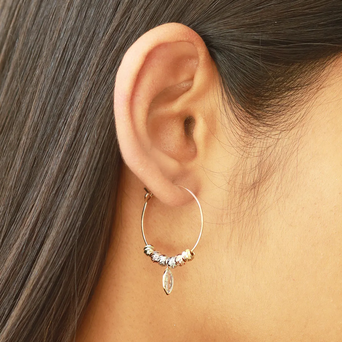 Set Of 2 Boho Gold & Silver Beaded Hoop Earrings