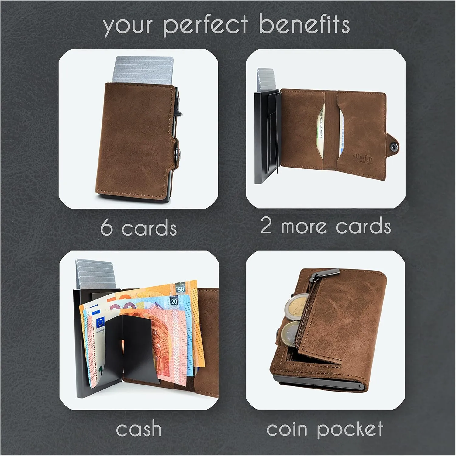 slimfin Slim Wallet with Coin Compartment - Card Holder - Men's Wallet - Wallet - Wallet - Card Holder Small/Mini with RFID Protection - Unisex