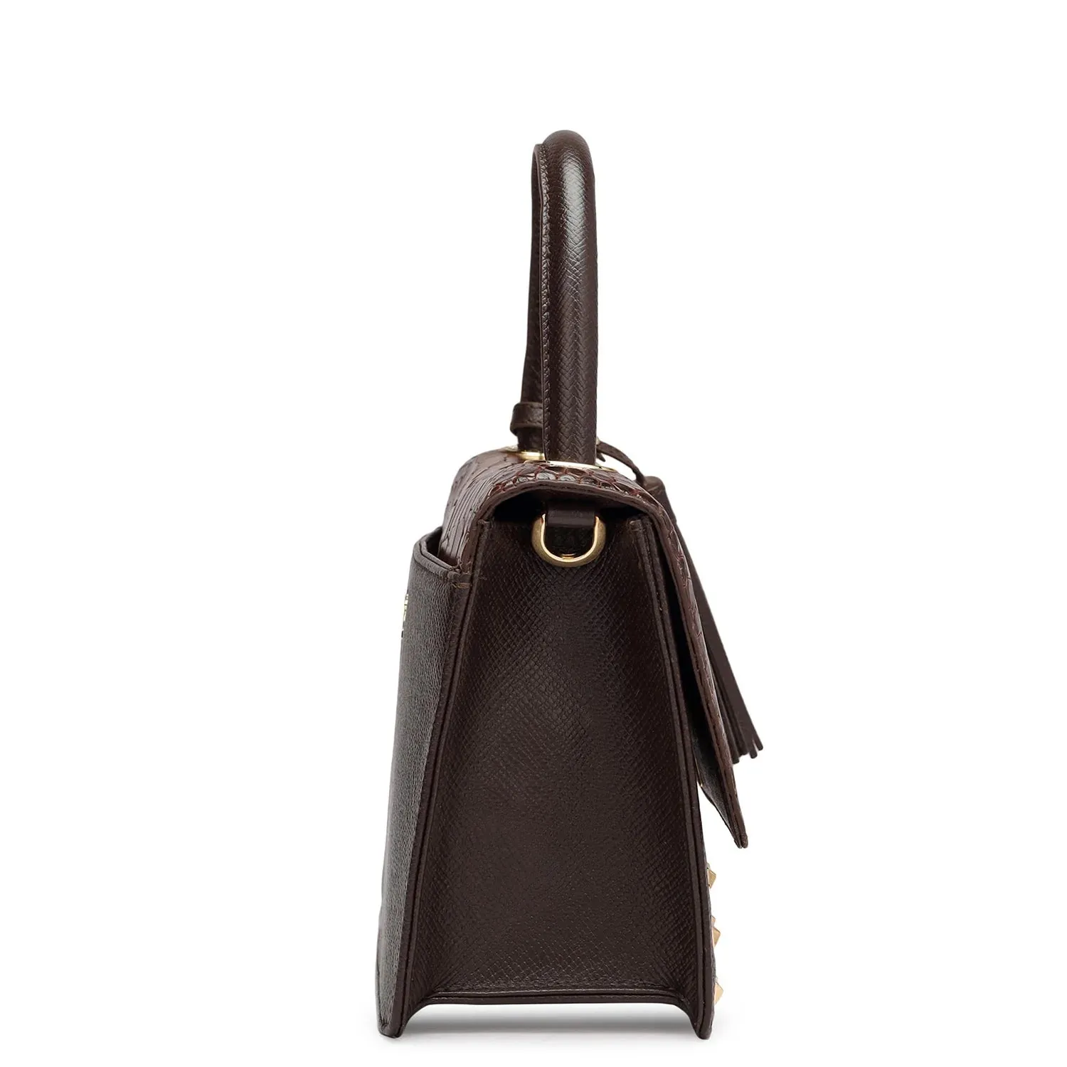 Small Croco Franzy Leather Satchel - Brown