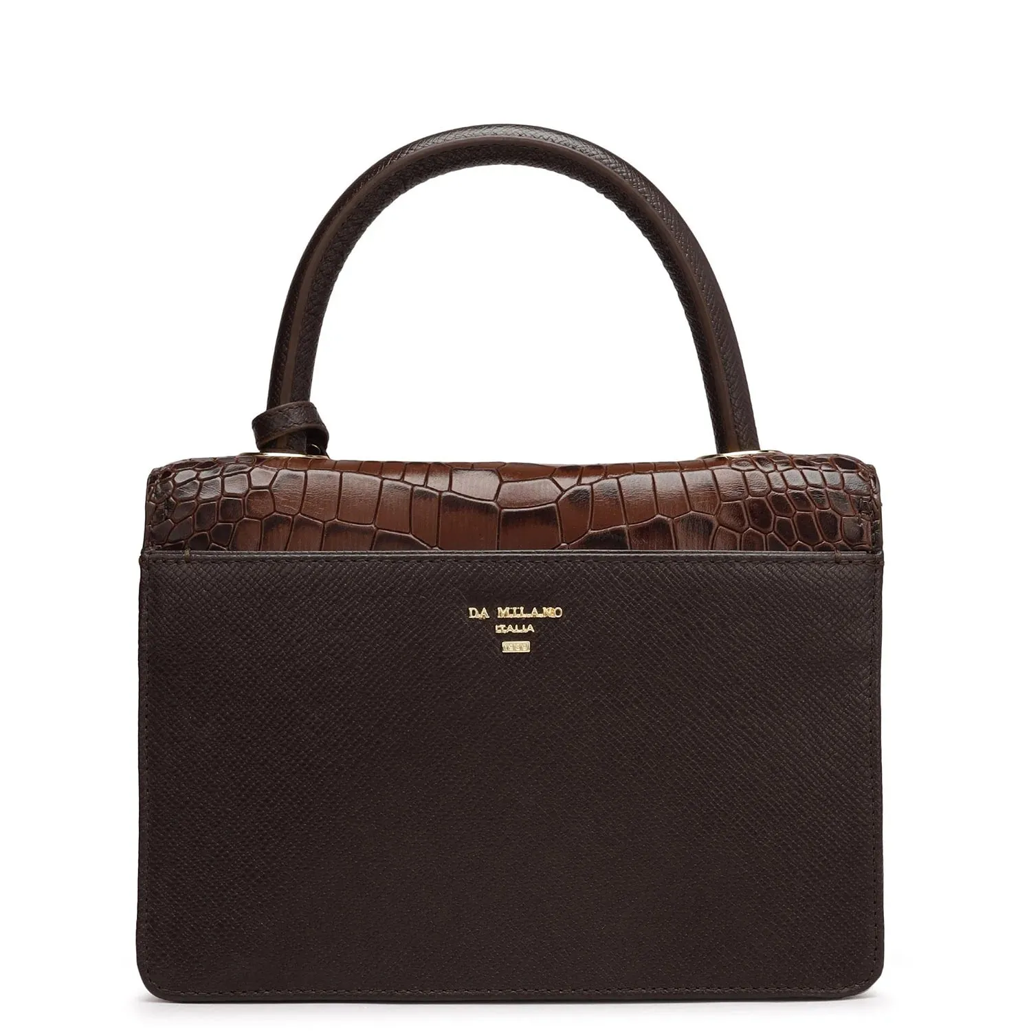 Small Croco Franzy Leather Satchel - Brown