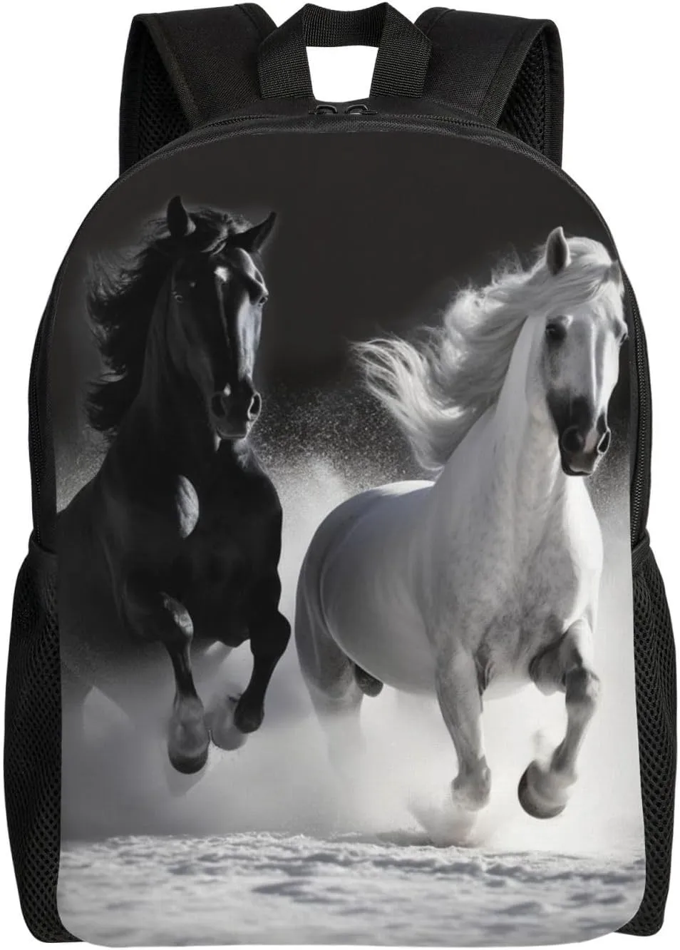 Travel Backpack Black and White Horses Running Laptop Backpack 16.1in Lightweight Hiking Daypack Computer Bag Gift for Women Men