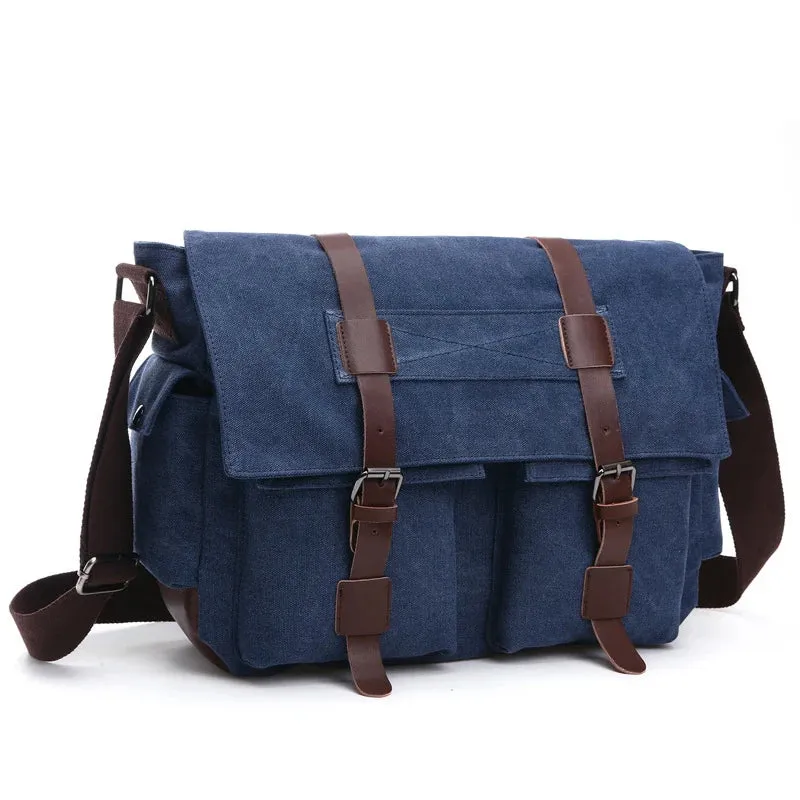 Travel Bags: Retro Messenger Bag. Canvas. Leisure or Work Travel Bag. Crossbody styling.