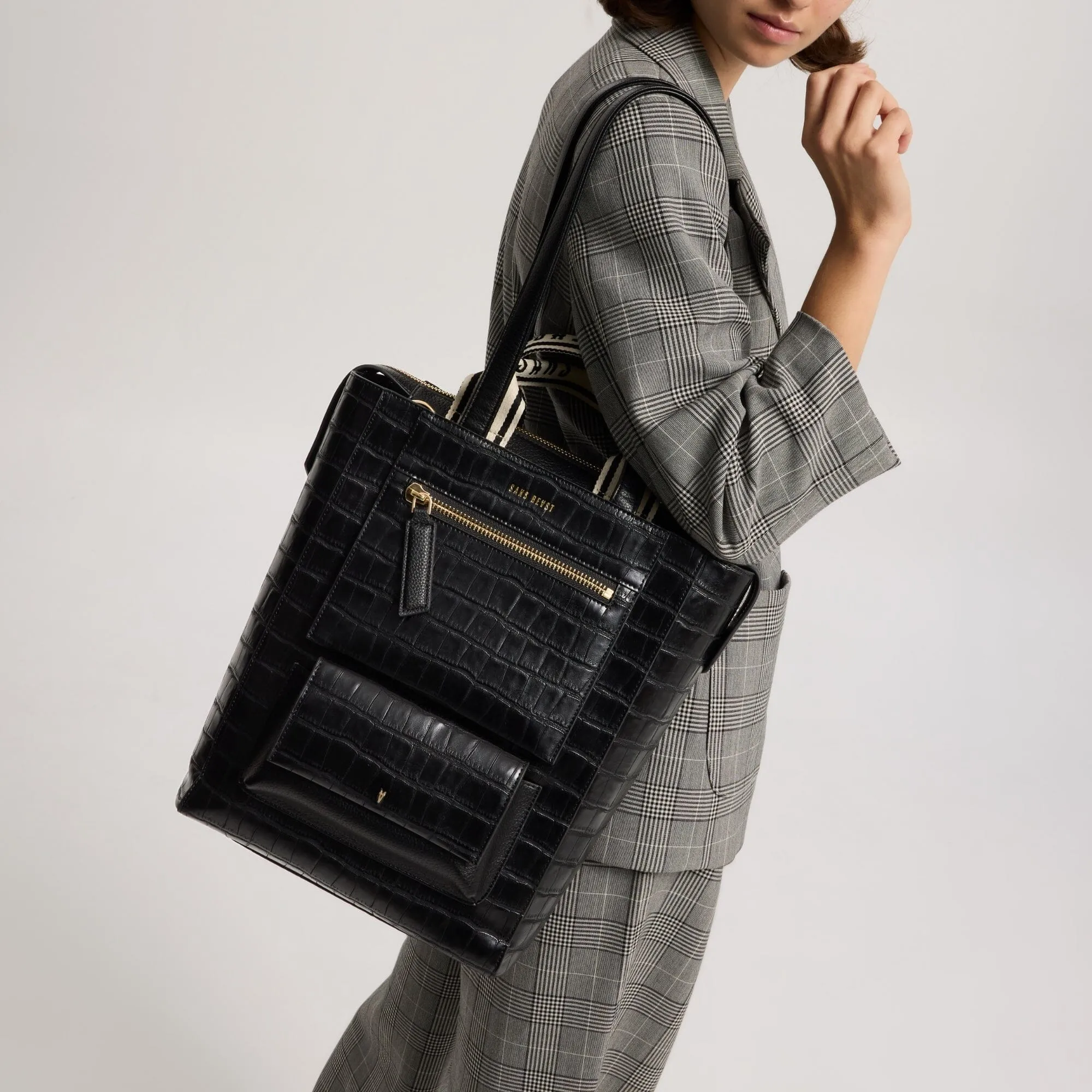 Universo Tote - Noir Croco   Gold