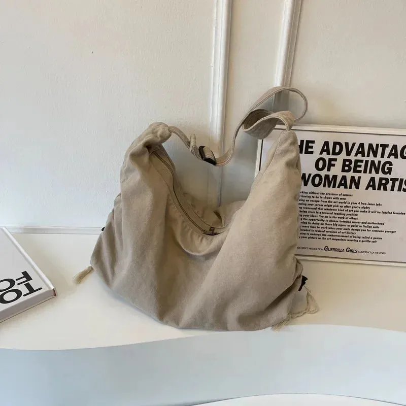 Vvsha Large Capacity Canvas Shoulder Bag For Women College Student Book Bag Fashion Travel Shopping Crossbody Bag School MessengerBag