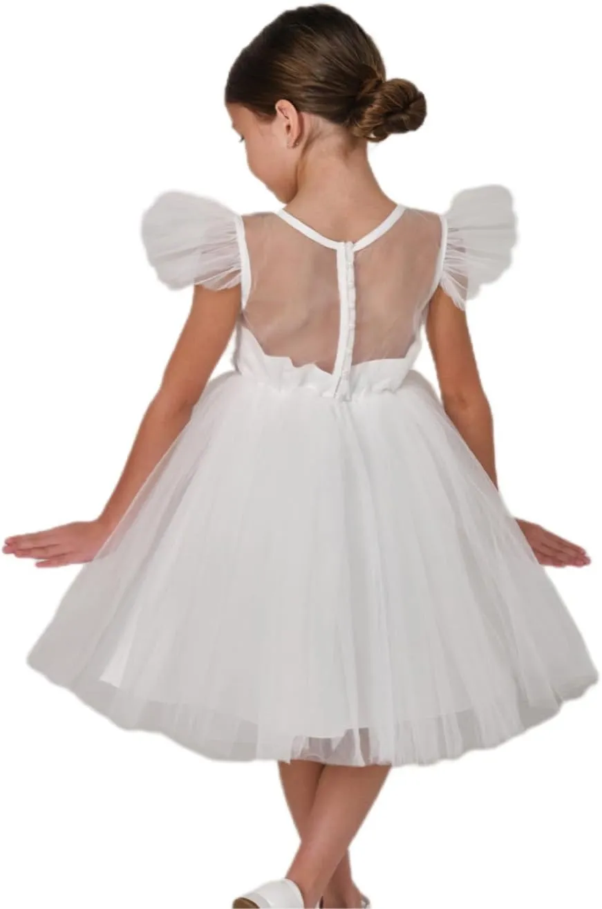 White Flower Girl Dresses for Wedding : Tulle Midi for Christmas, Princess Pageant Kids Ball Gown