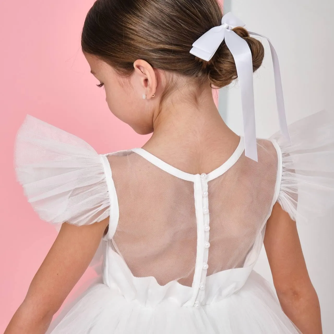 White Flower Girl Dresses for Wedding : Tulle Midi for Christmas, Princess Pageant Kids Ball Gown